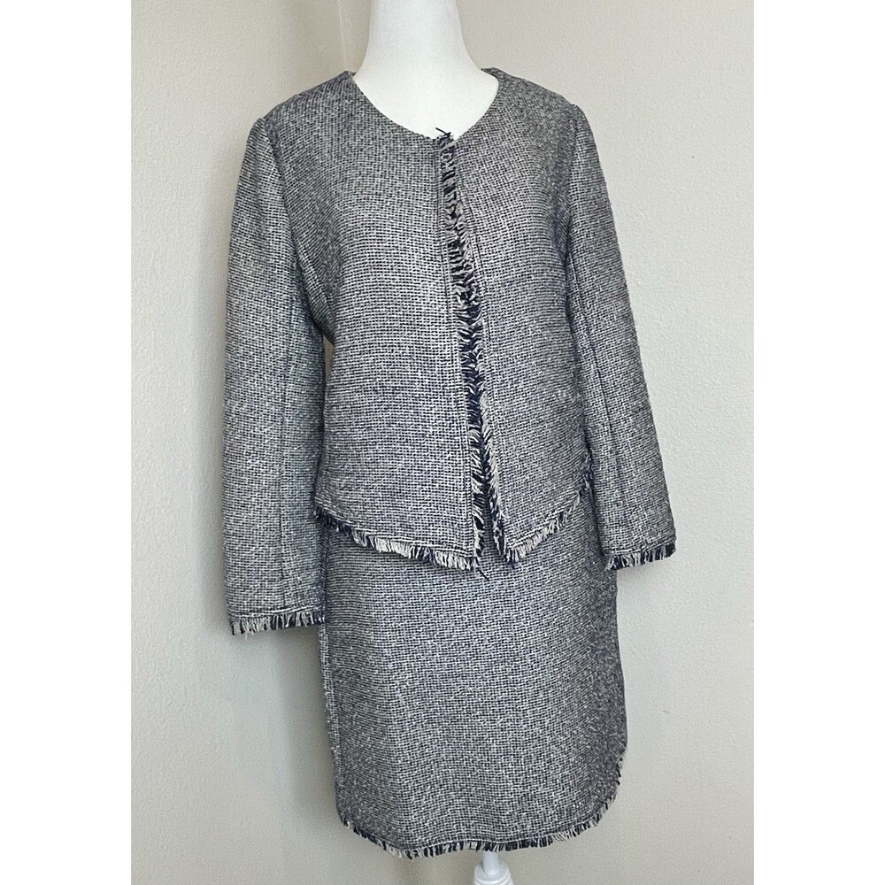 Banana Republic Navy Tweed Metallic Skirt Suit Career Classic Jacket-0 Skirt-2